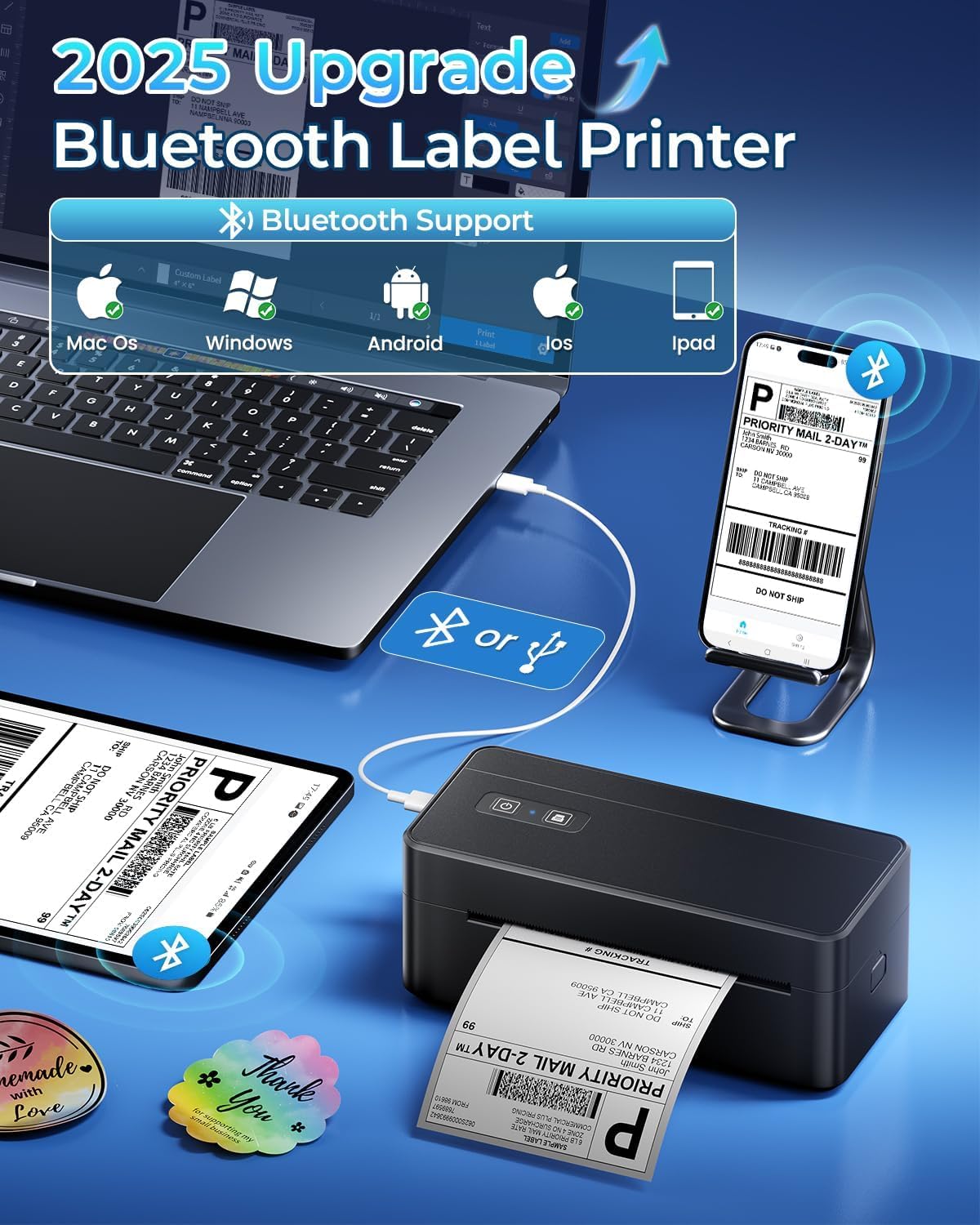 Stampante termica per etichette di Bluetooth, 4x6 stampante per etichette di spedizione per indirizzo postale piccola impresa, Compatibile con Ebay, Amazon, Etsy, UPS, Wish, Shopify, Zalando, DHL