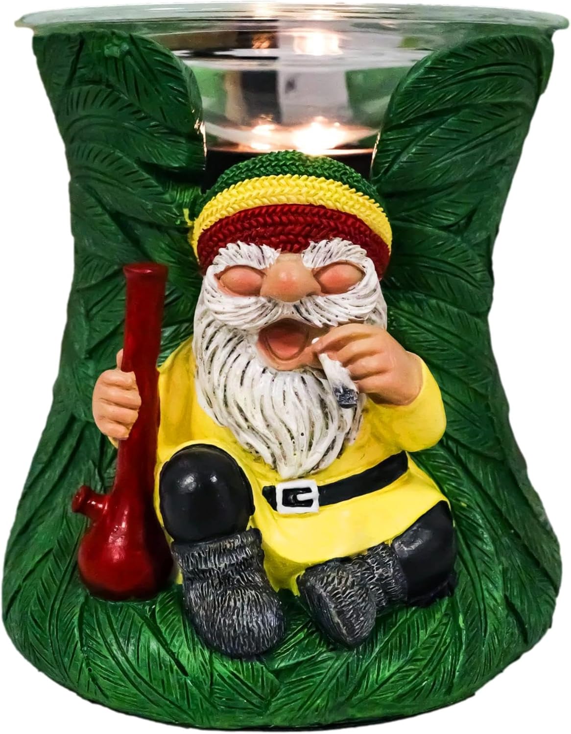 Ebros Gift Herbs and Greens Essence Positive Good Vibes Gypsy Rasta Gnome with Beanie Hat and Pipe Smoking Rolled Stash Electric Oil Burner Tart Warmer Aroma Scent Home Fragrance Figurine Accessory