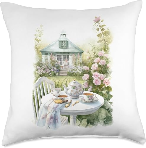 Country Life Tea Party Garden Naturecore Designs Cottagecore Tea Garden Botanical Countryside - Almohada de 18 x 18 pulgadas, multicolor