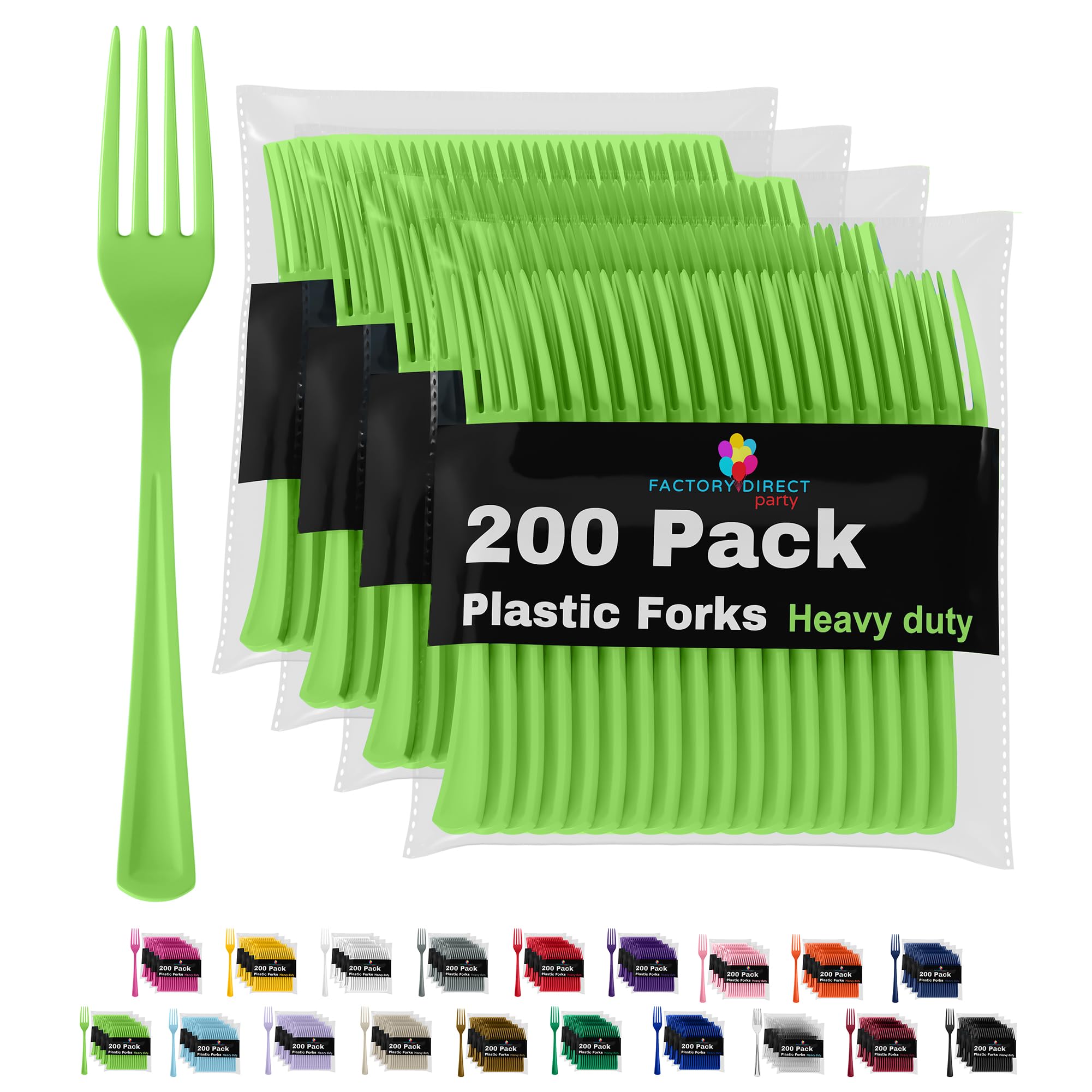 Party Solids Lime Green Plastic Forks 200 Pcs Lime Green Forks Disposable Utensils Heavy Duty Plastic Cutlery Set Disposable Cutlery Sets Flatware