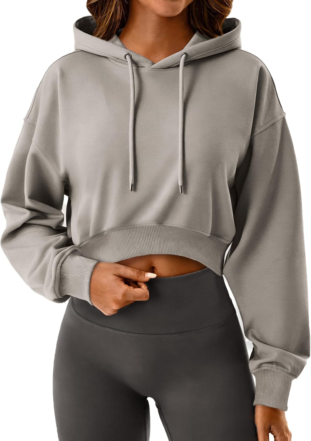 Remidoo Cropped Hoodie Women Long Sleeve Crop Top Casual Drawstring Hooded Sweatshirt - Image 2