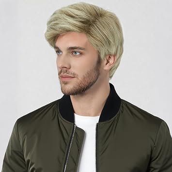 Creamily Mens Curly Blonde Mixed Brown Wigs Short Hair Wig for Mens Halloween Costume Wig Realistic Synthetic Cosplay Wigs for Male