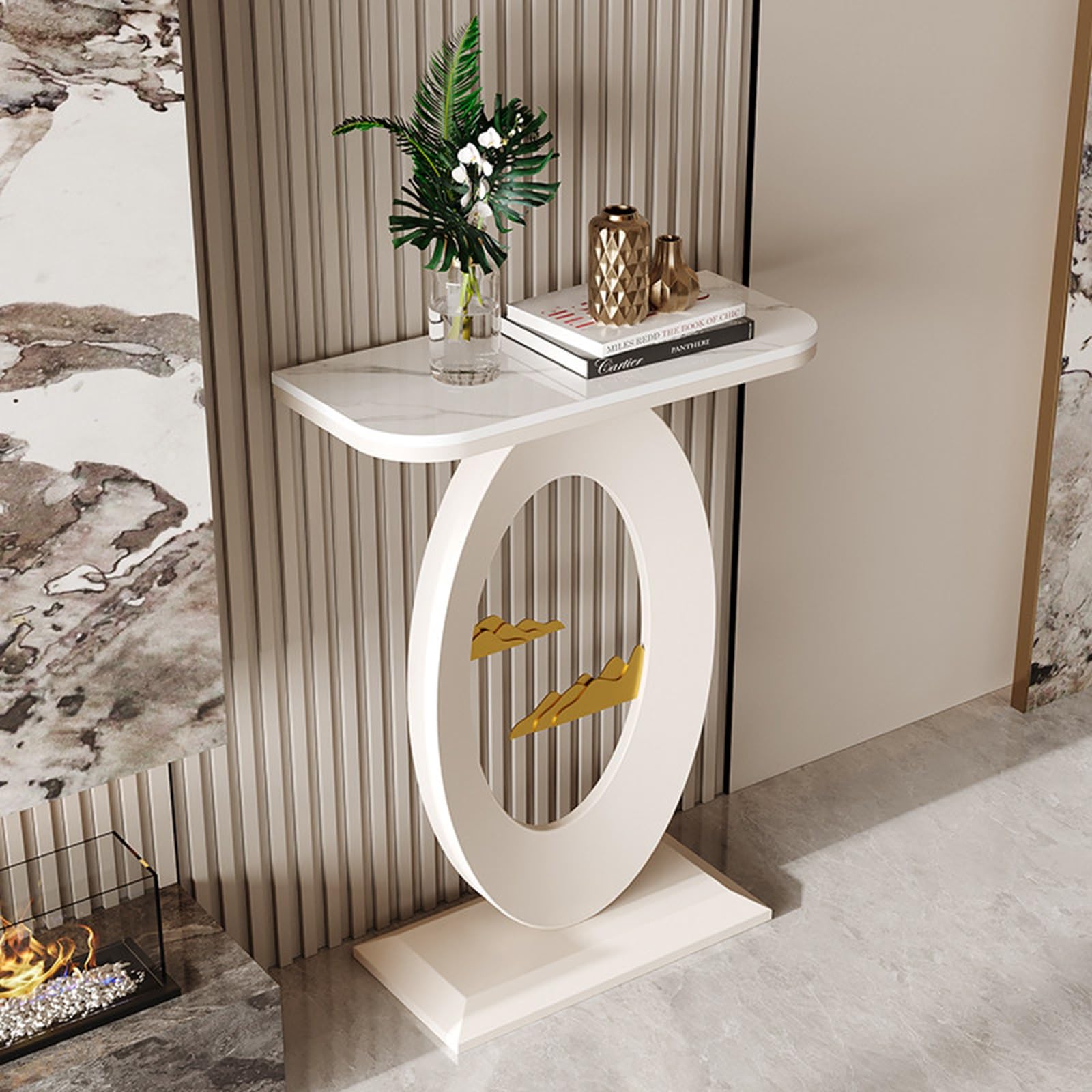 Mesa de entrada de piedra sinterizada moderna y lujosa base de lágrima elegante
