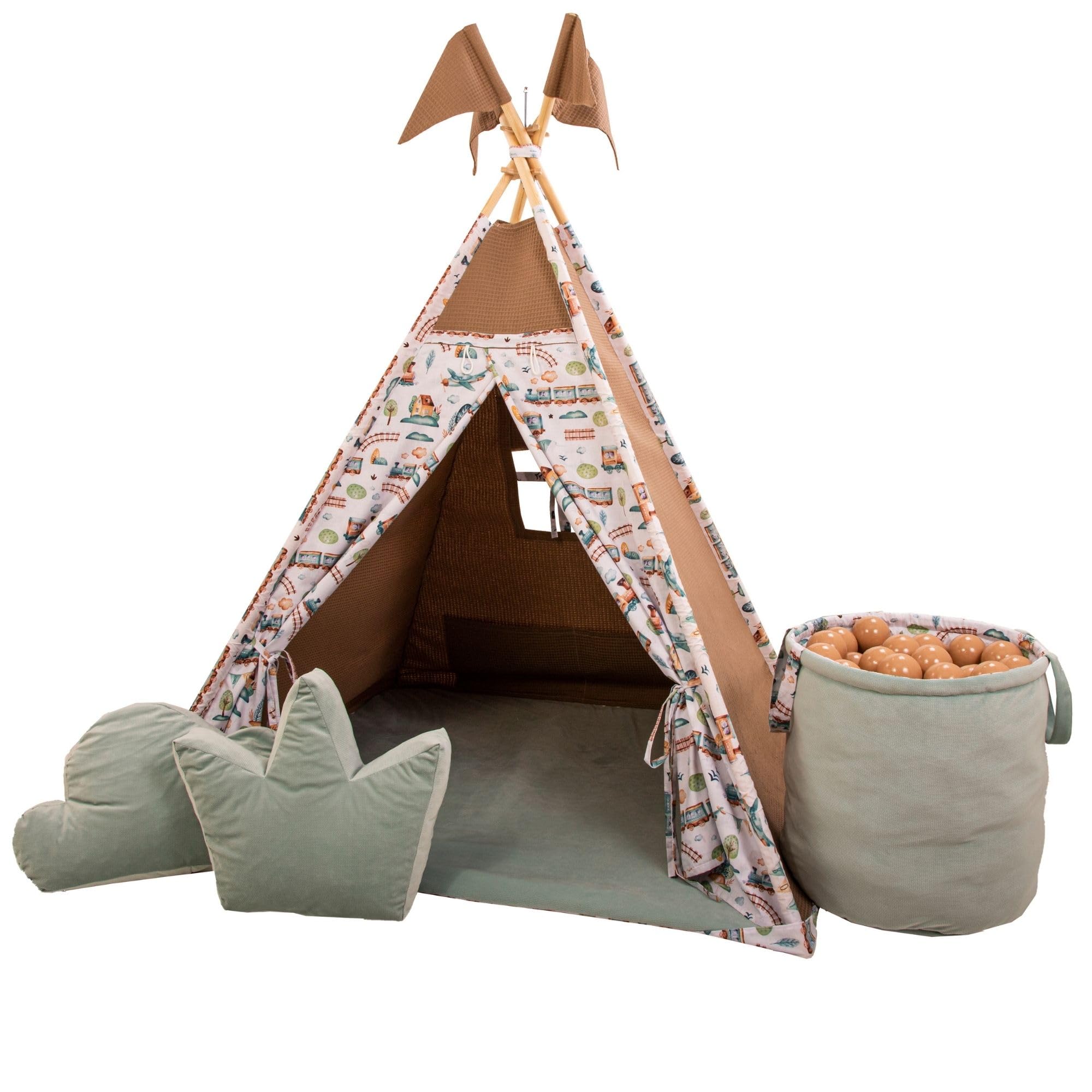 GOLDEN Kids Tent Teepee with Floor Mat, Cushions & Balls - Castle Themed Children's Room - Tippi Children's Tent Girls - Playhouse Children Indoor - Indoor Play Equipment