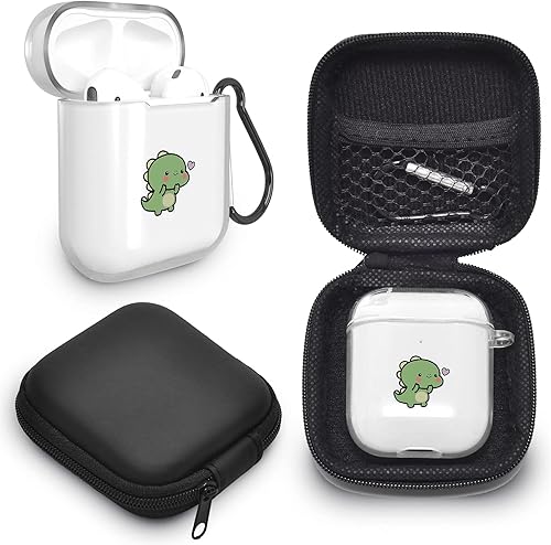 Miniatura 2 de Idocolors Funda para AirPods de dinosaurio verde compatible con AirPods 2 para niñas y niños, bonitas fundas creativas para parejas, silicona TPU
