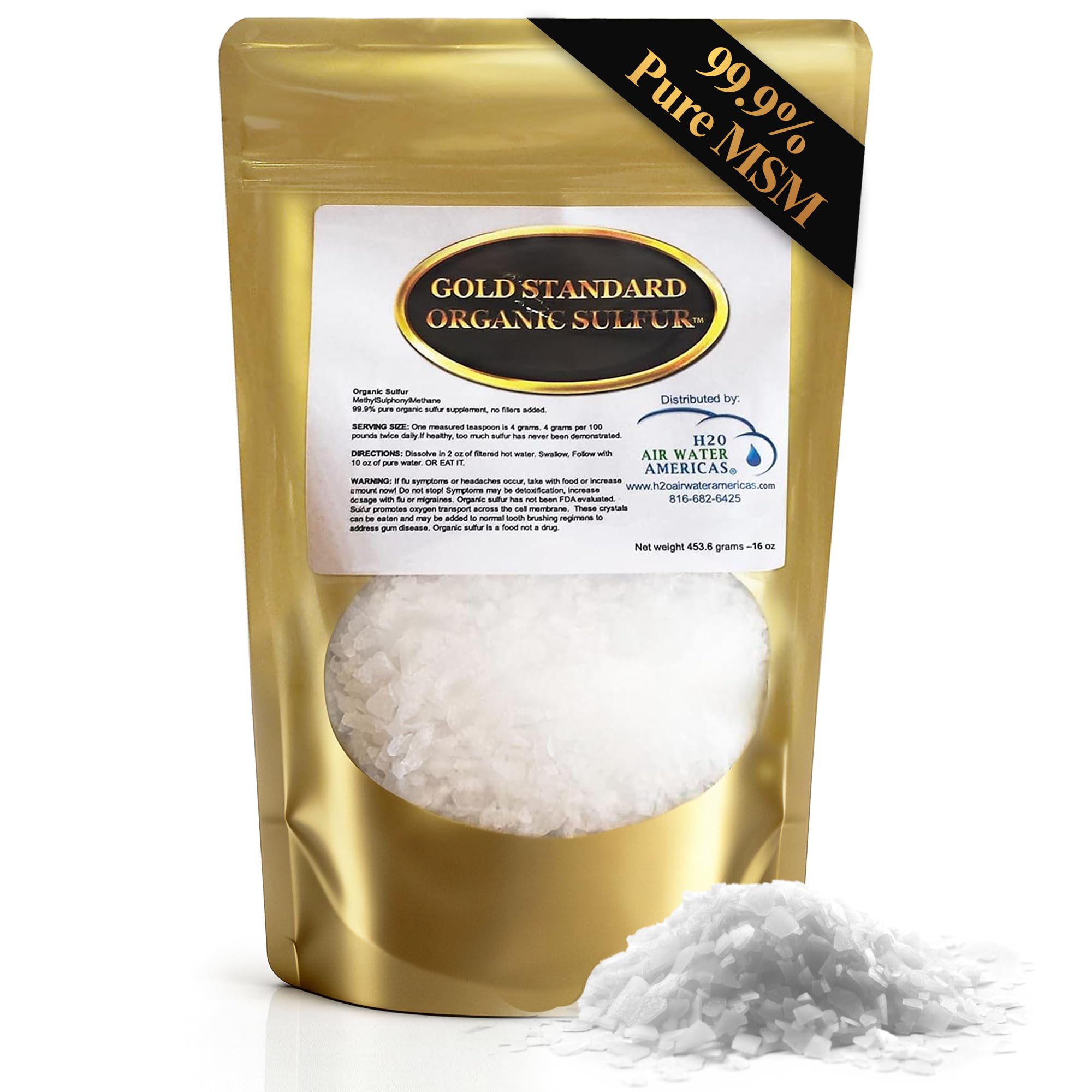 Gold Standard Organic Sulfur Crystals 1lb - 99.9% Pure MSM Crystals - Largest Granular Flakes Available - 3rd Party Tested