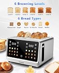 SAKAMOSH 4 Slice Touch Screen Toaster with Dual Control Panel, Wide Slots Smart Digital Toaster with 6 Browning Levels & Bread Type, Single Slice Toasting/Reheat/Defrost/Cancel, 1800W, Stainless Steel
