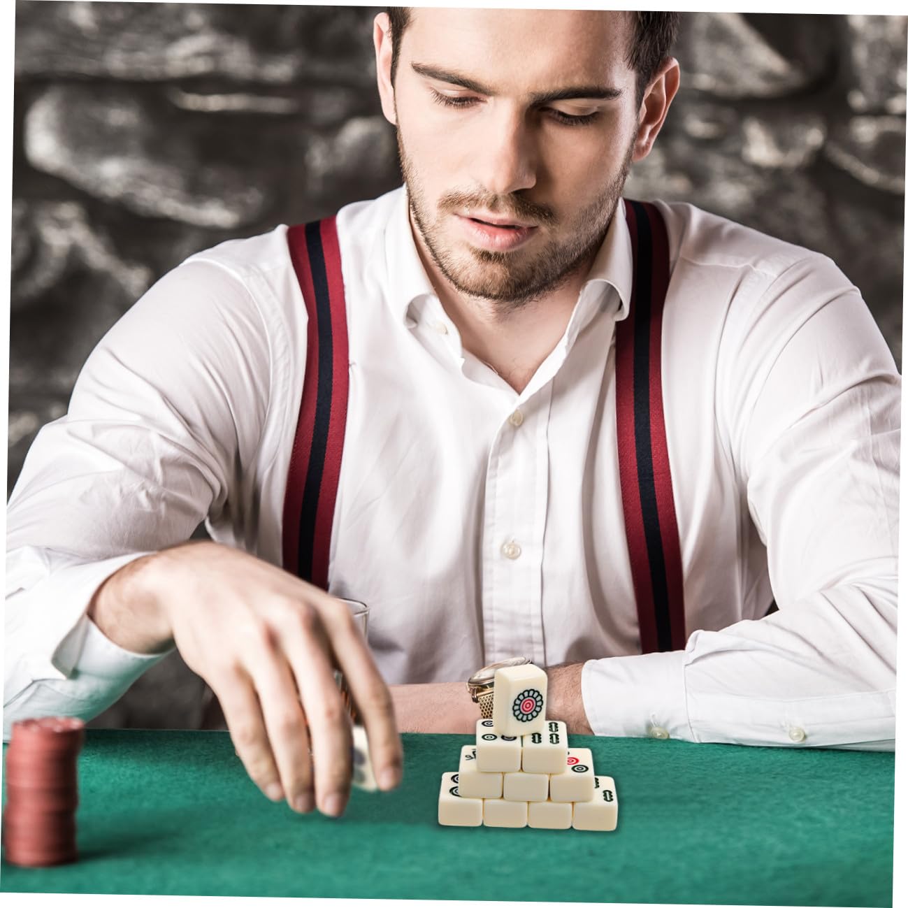 Yardwe Mini Mahjong Set Tragbar Kompakt Leichtgewichtiges Reisespiel Chinesisches Mahjong Kit Für Familienpartys Und Freizeitspaß