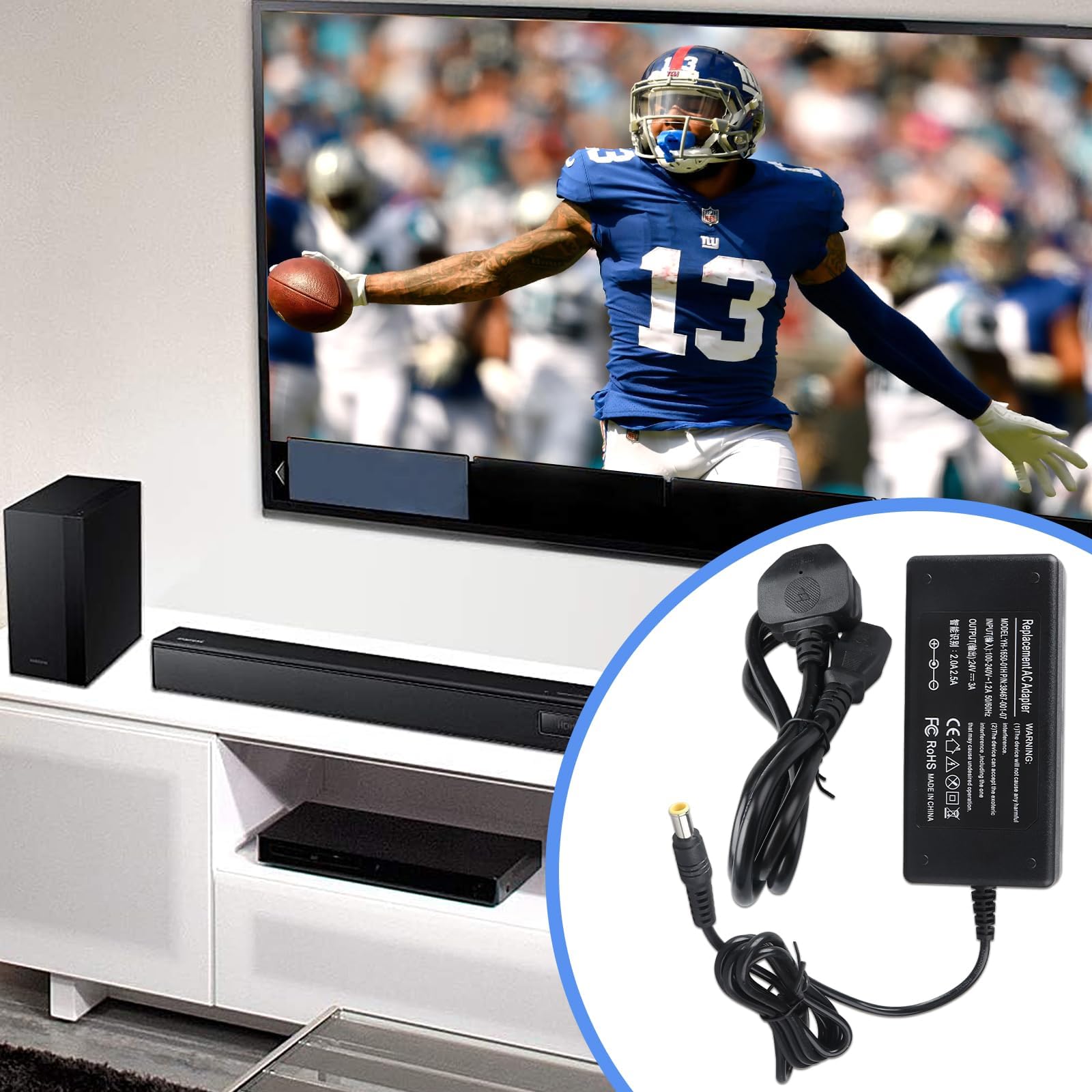 Caricabatterie 24V per Samsung Soundbar HW-H550 HW-H551 HW-J450 HW-Q60T HW-F335 HW-F350 HW-F550 HW-F551 HW-R50C HW-S40T A6024_DSM HW-R650 HW-H450 HW-B550 HW-H751 HW-A650 HW-H7500 HW-Q600C