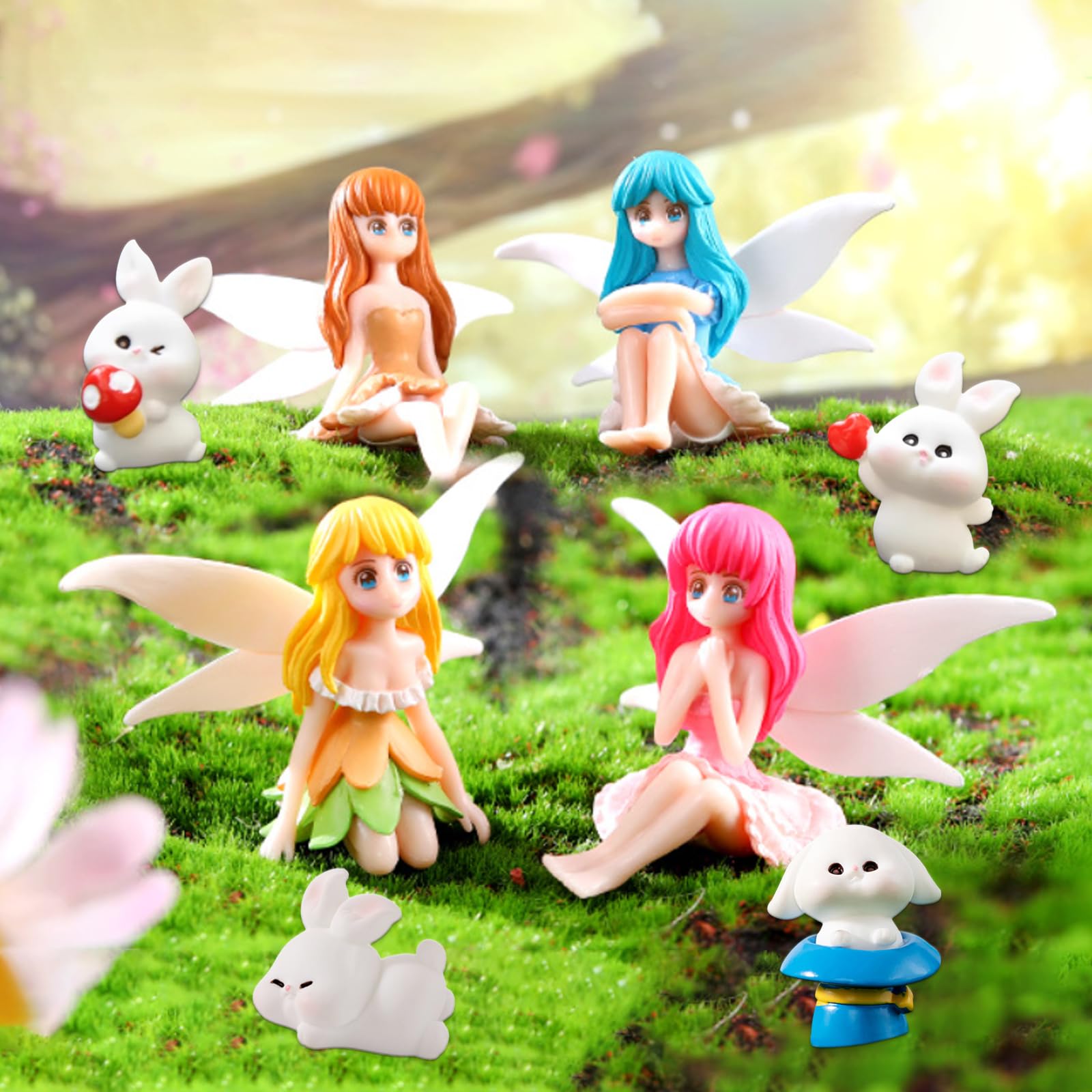 TYXHXTF 7PCS Decoración Jardin, Figuras Jardin Exterior, Hadas Figuras, Hada Y Conejo, para Decoración Exterior de Jardín