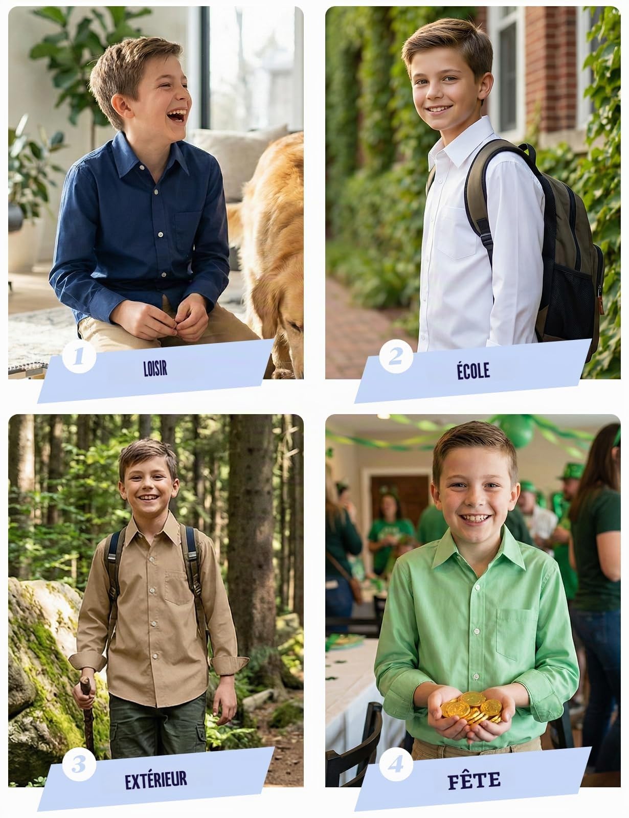 Spring & Gege Chemises Manches Longues Garçons de Coton pour Enfants (3-14 Ans)