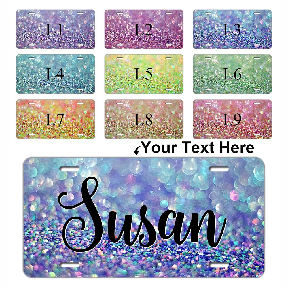 Personalized Custom Name Car Tag License Plate Light Glitter Background License Plate Metal Plate Gift for Womens Girls Ladys Men Dad Mom Girlfriend US License Plate Cover 6x12