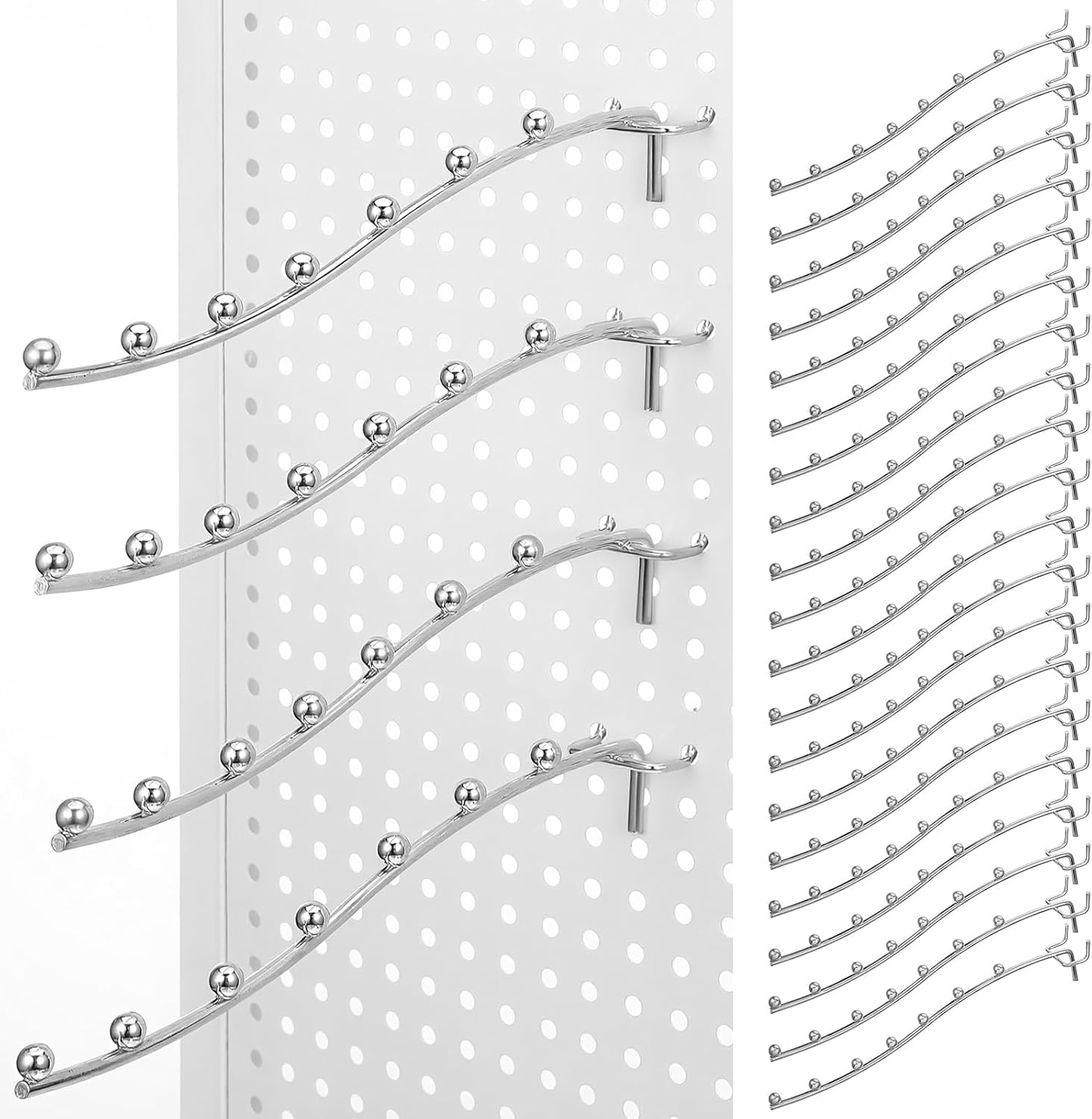 24 Pcs Peg Board Waterfall Hook Shelving Hooks Metal 7 Station Pegboard Display Wall Hangers Face Out Fit 1/4" for Garage Kitchen Store