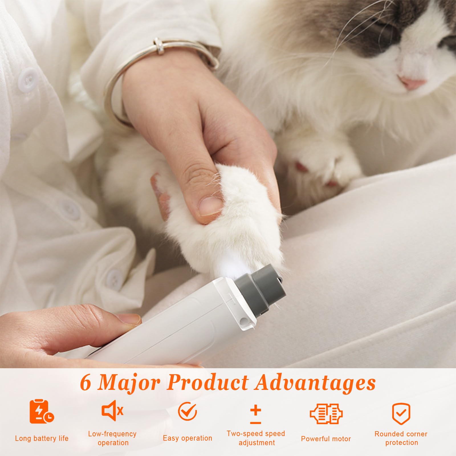 Dog Nail Grinders, Electric Rechargeable Pet Nail Trimmer Low Noise with LED Light 2-Speed Mode for Large Medium Small Dogs & Cats - image 3