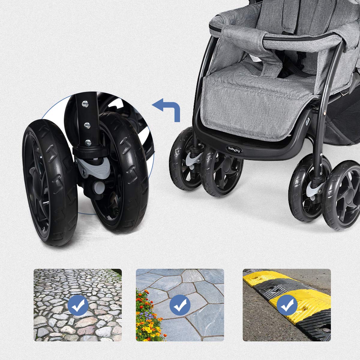 DREAMADE Geschwisterwagen Baby ab Geburt bis 15 kg, Zwillingskinderwagen Faltbar mit verstellbarer Liegeposition und Fußstützen, Zwillingsbuggy mit Verdeck & Sicherheitsgurt