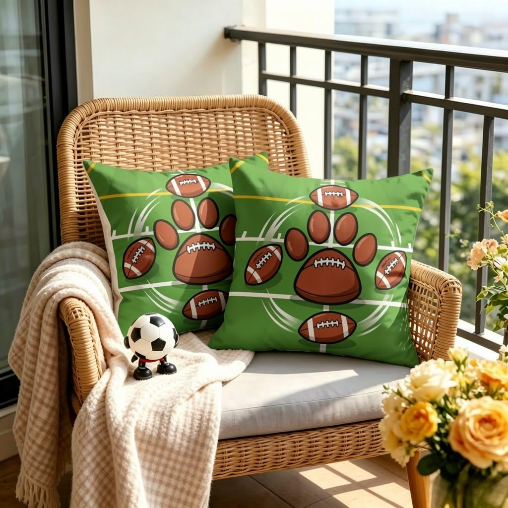 Women's Green Football Field Paw Linen Pillow Covers -20X20