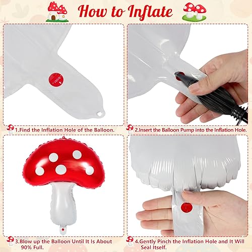 Miniatura 7 de Globos de hongo, 6 globos de Mylar de papel de aluminio de hongo, globos de cumpleaños con forma de hongo de 31 pulgadas para decoración de fiestas