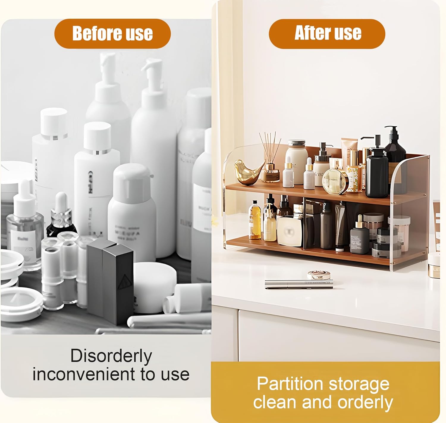 20 Inches Bamboo Cosmetic Organizer, Large Vanity Organizer, Makeup Organizer Countertop, Skincare Organizer Countertop