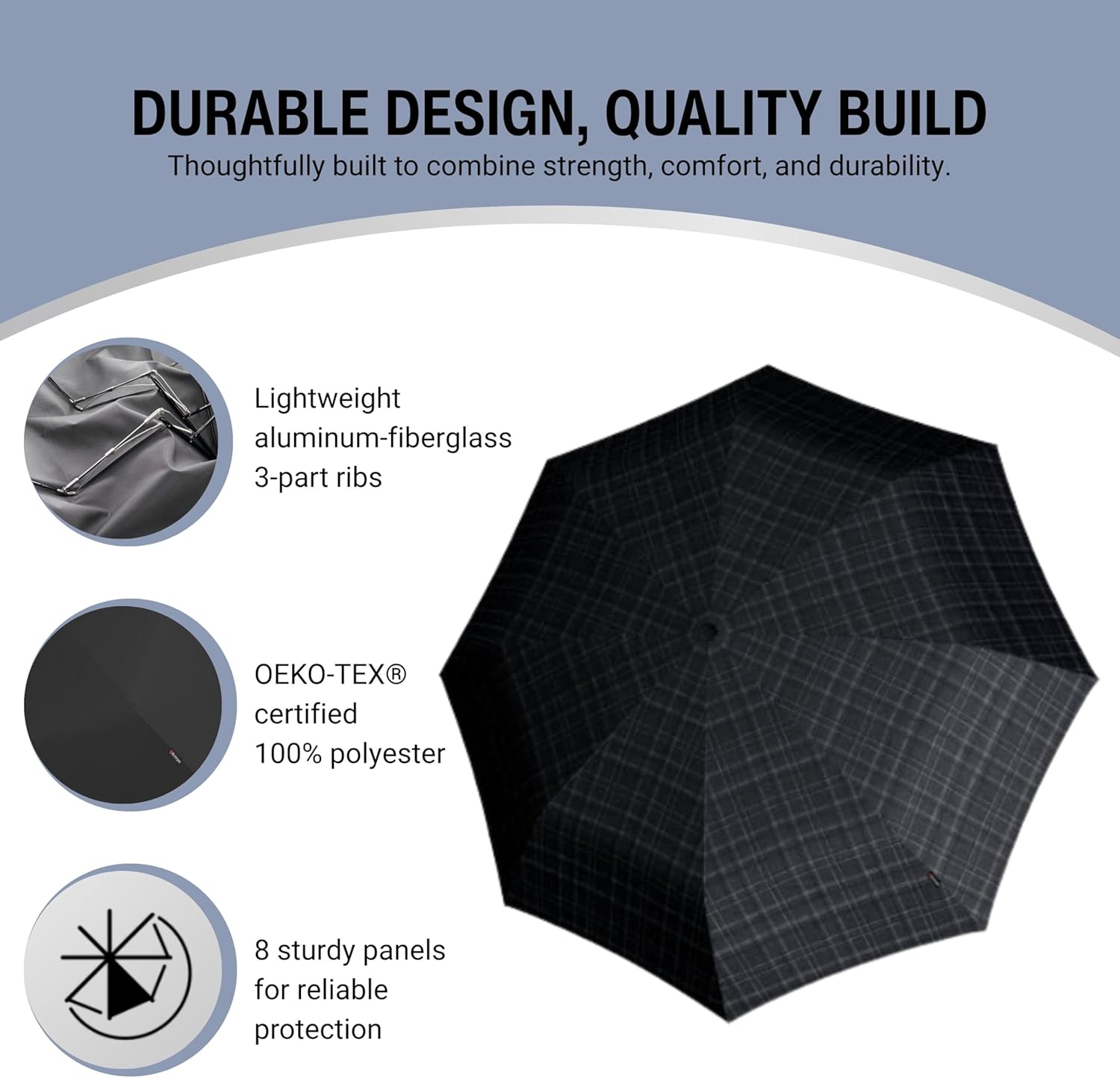 Knirps T.260 Medium Automatic Open Close Rain Umbrella with Curved Handle and Carrying Case - Compact Windproof Travel Umbrellas for Adults, 97cm Diamteter - Image 6