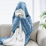Shark Blanket Hoodie Onesie for Adults and Kids, Cozy Flannel Shark Costume Sleeping Bag
