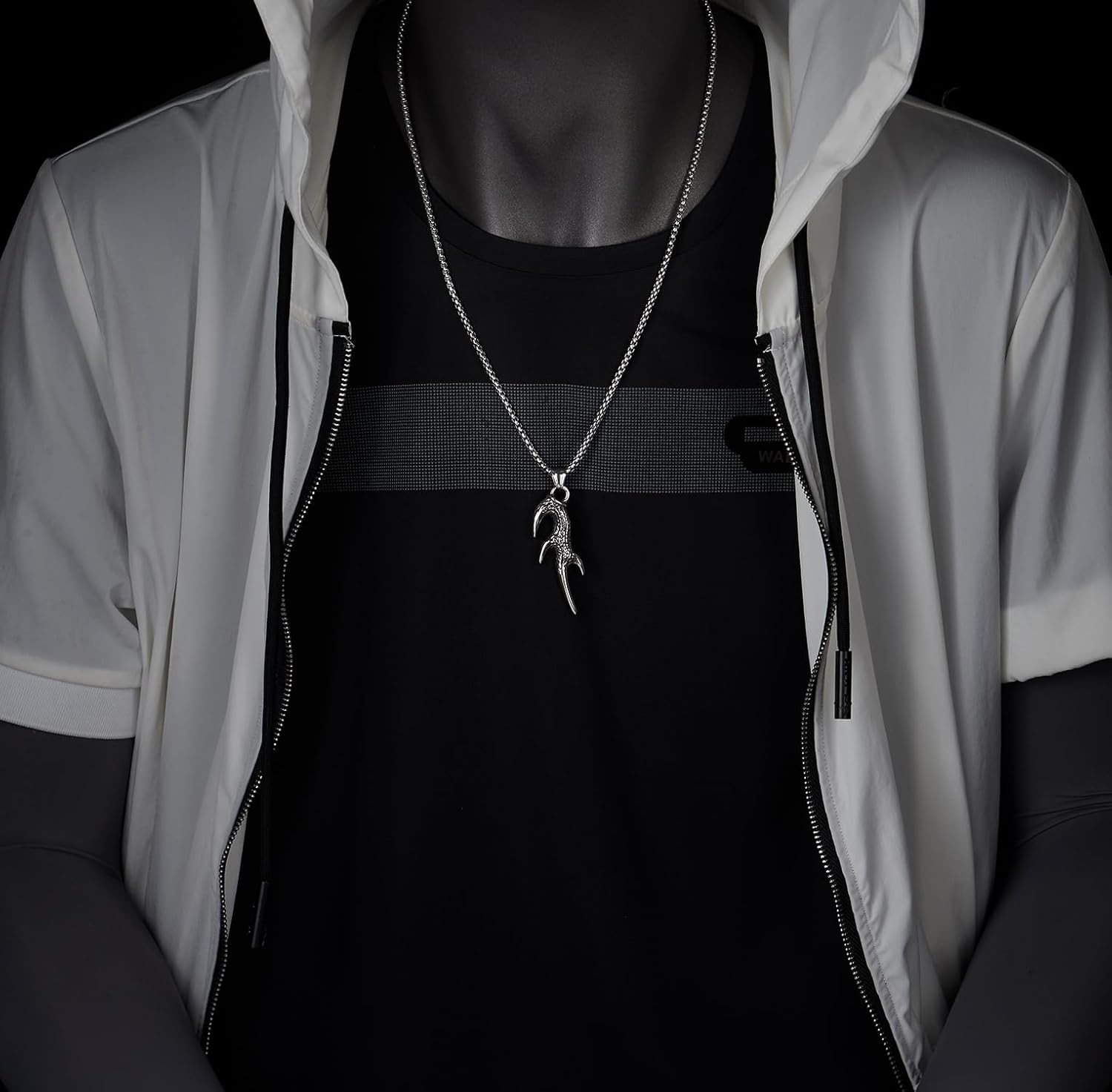 COOLSTEELANDBEYOND Men's Antler Pendant Necklace in Antique Silver-Tone Stainless Steel, Tribal, Rustic Hunting Jewelry - Image 2