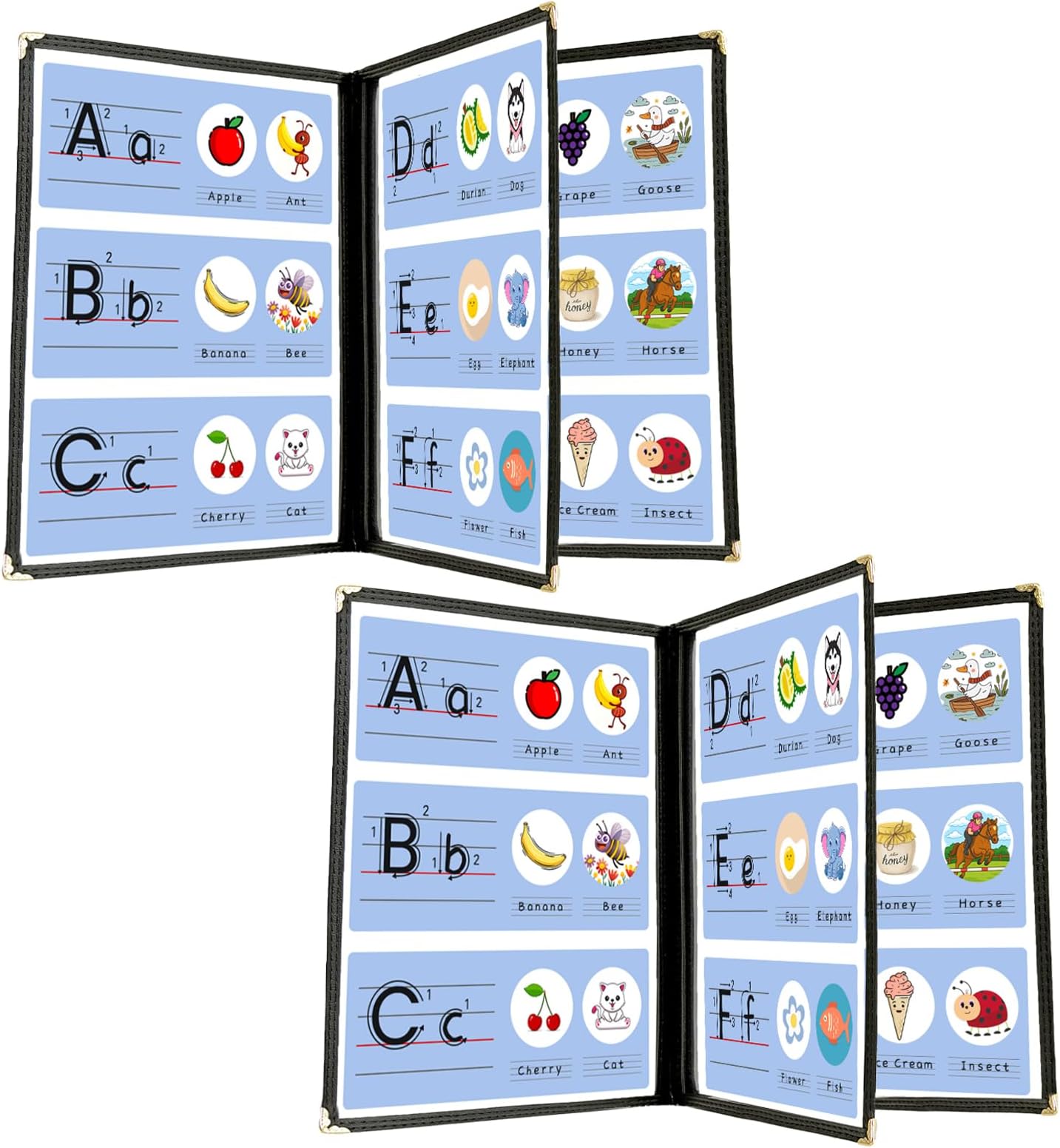 2 Pack Menu Covers 8.5 x 11 Inch, 3 Page Restaurant Menu Covers, Menu Book for Homeschool, Menu Holder