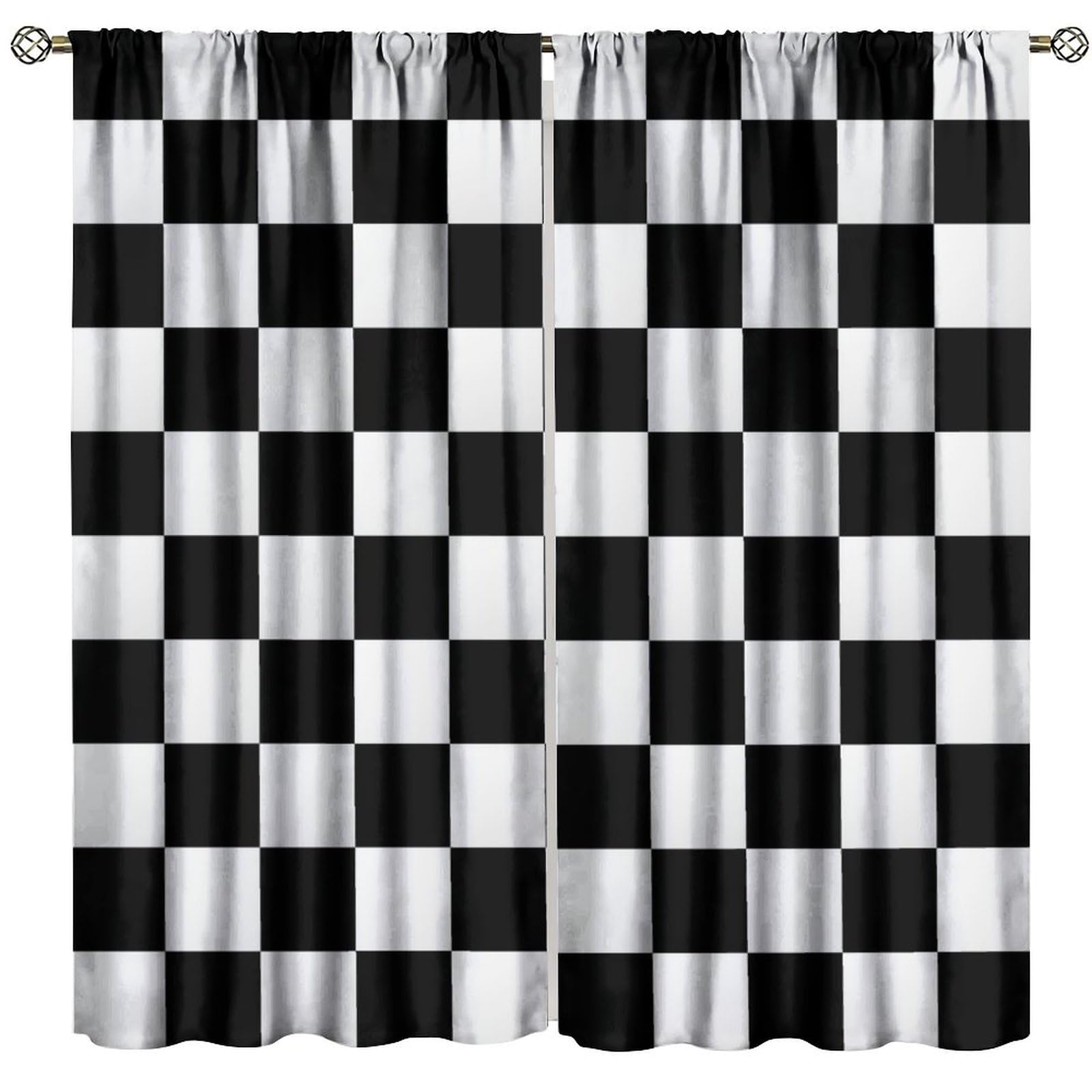 YSWOW Racing Blackout Curtains for Kids Bedroom Decor Simple Black and White Checkered Flag Pattern Art Printed Window Drapes W36xL63in 2 Panels