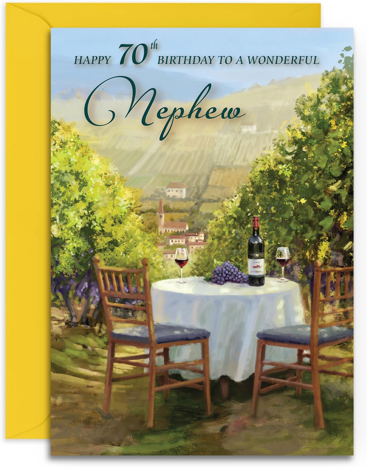 Geburtstagskarte Zum 70. – Motiv Sonne & Wein, A5, Glänzend, Mit Haftklebe-Verschluss