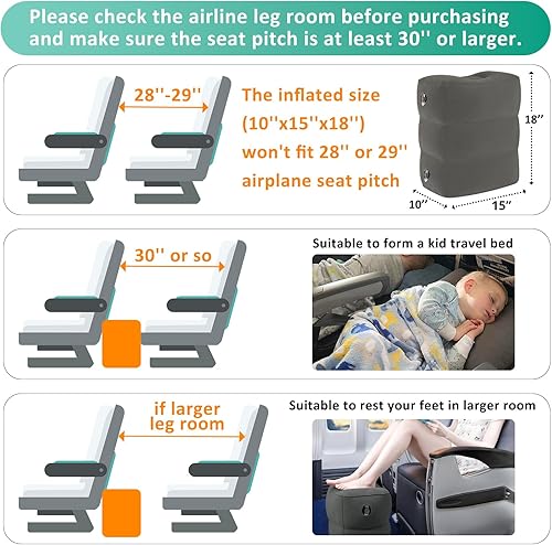 Miniatura 3 de Almohada inflable de viaje para reposapiés  Reposapiés de viaje para vuelos de avión, reposapiés de asiento de automóvil para niños, cama de avión