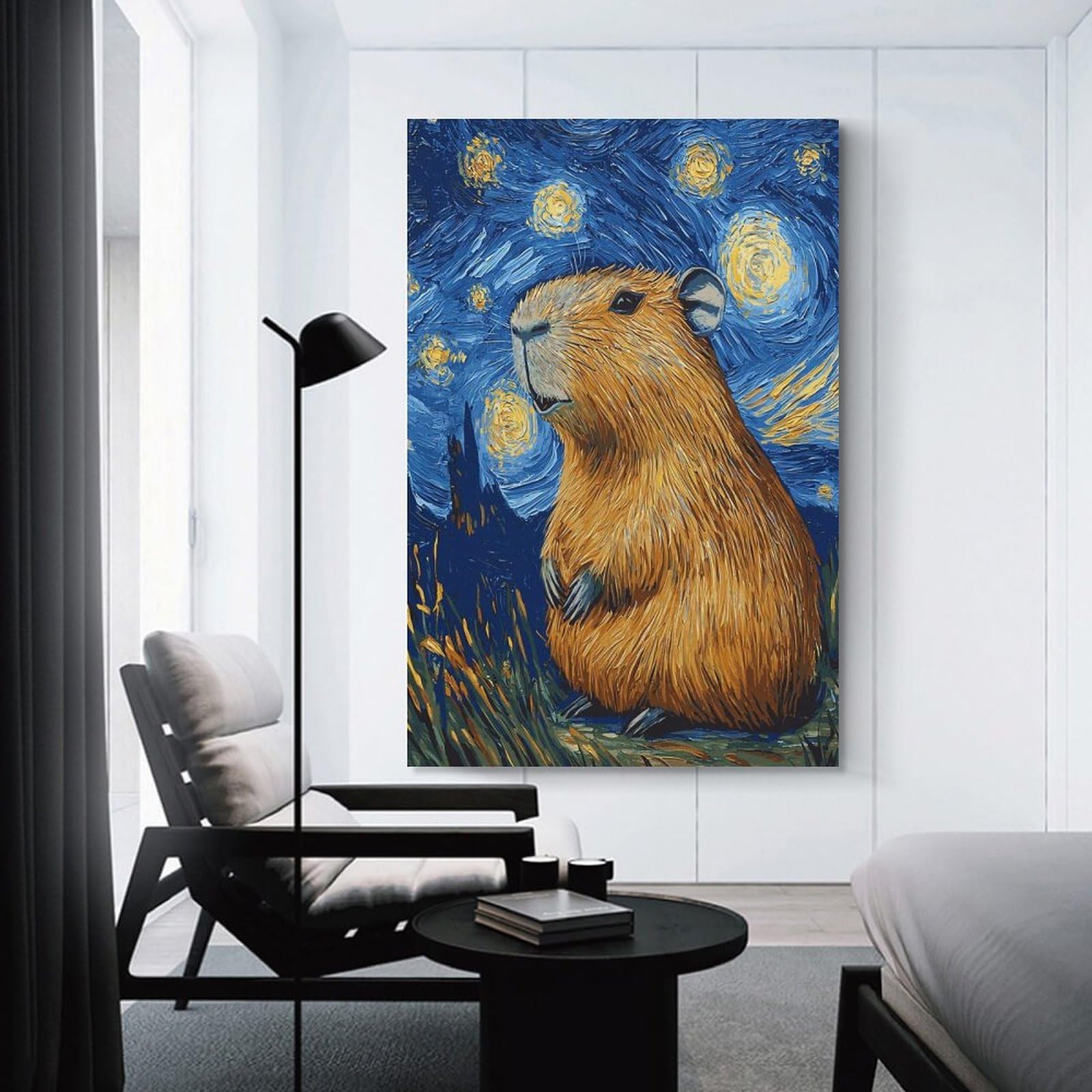 Junmoney Capybara Starry Night Home Decor Wall Art 12x18inch(30x45cm), for Office, Study Or Home Workspace, Home Office Artwork with Decorative Appeal