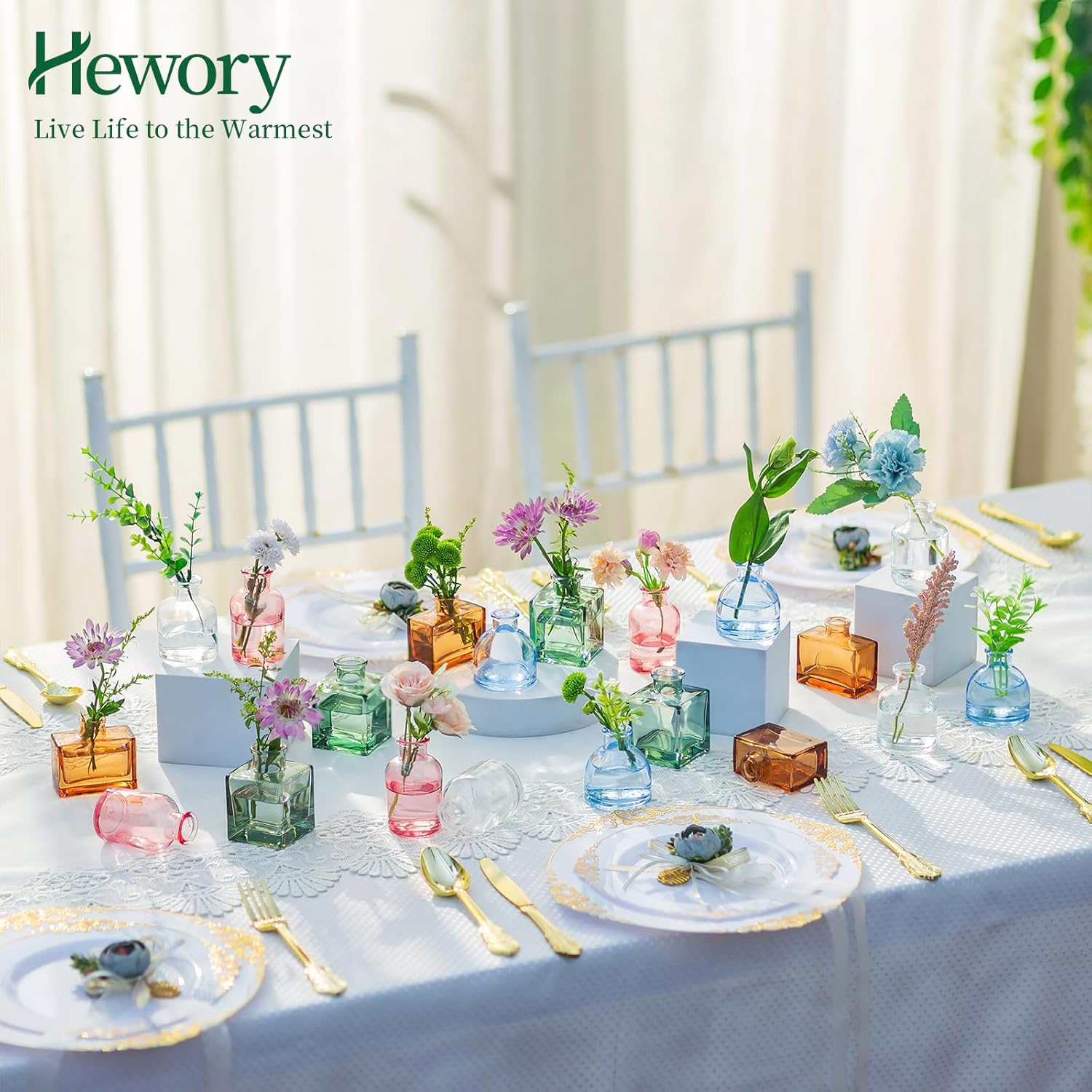 Small Glass Bud Vases for Centerpieces - Hewory 20pcs Colored Sturdy Cute Flower Vases Bulk, Mini Bottle Vase for Wedding Home Decor Birthday Party Events Mother's Day Bridal Shower Gifts Table Decor - Image 2