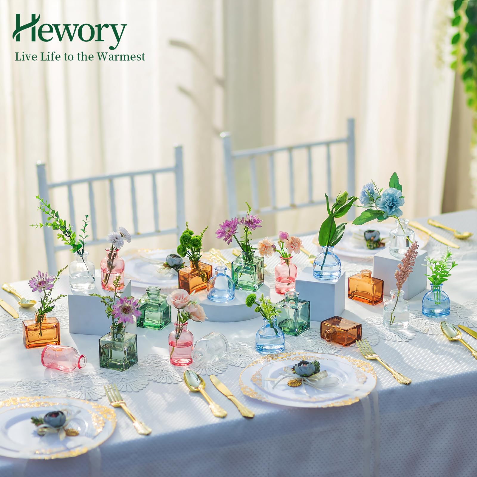 Hewory Kleine Vasen für Tischdeko: 20er Bunt Mini Vasen Set Verschiedene Deko Vase Glas, Kleine Glasvasen Mini Glasflaschen Vasen Deko, Kleine Blumenvasen für Hochzeitsdeko Party Deko Wohnzimmer