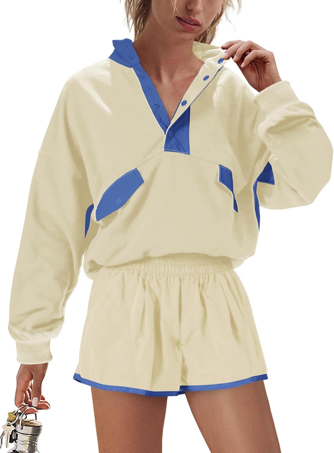 Nirovien Womens Workout Sets Short Athletic Set Activewear 2 Piece Outfits Pullover Sweatshirt and Shorts