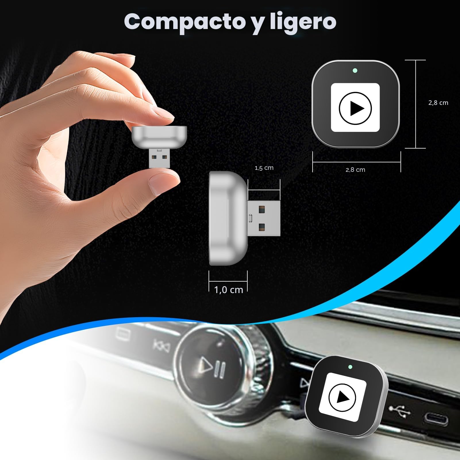 Spedal CL322 Adaptador Inalámbrico CarPlay y Android Auto, Mini USB CarPlay, Convierte Cableado a Inalámbrico, Plug & Play, Reconexión Automática, Compatible con iPhone 6+/Android 11+ (Coches 2016+)