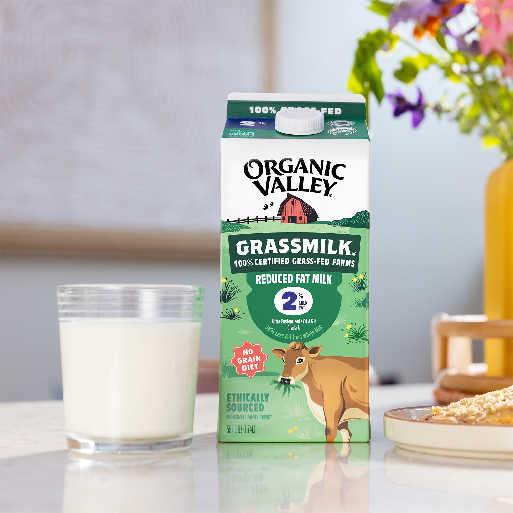 Organic Valley Grassmilk 100% Grass Fed 2% Reduced Fat Milk, Organic, 59 fl oz