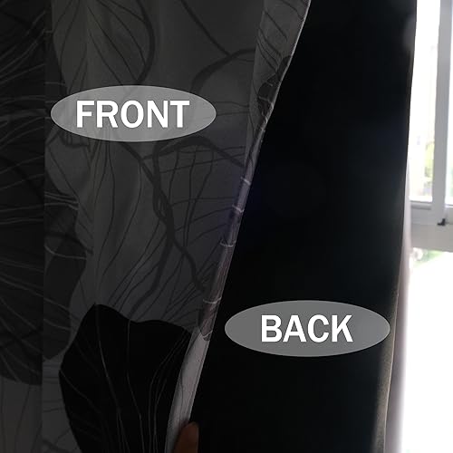 Miniatura 6 de Juego de 2 paneles de cortinas 100% opacas, negro, blanco, gris, floral, negro, elegante, con aislamiento térmico, tratamiento de ventana,