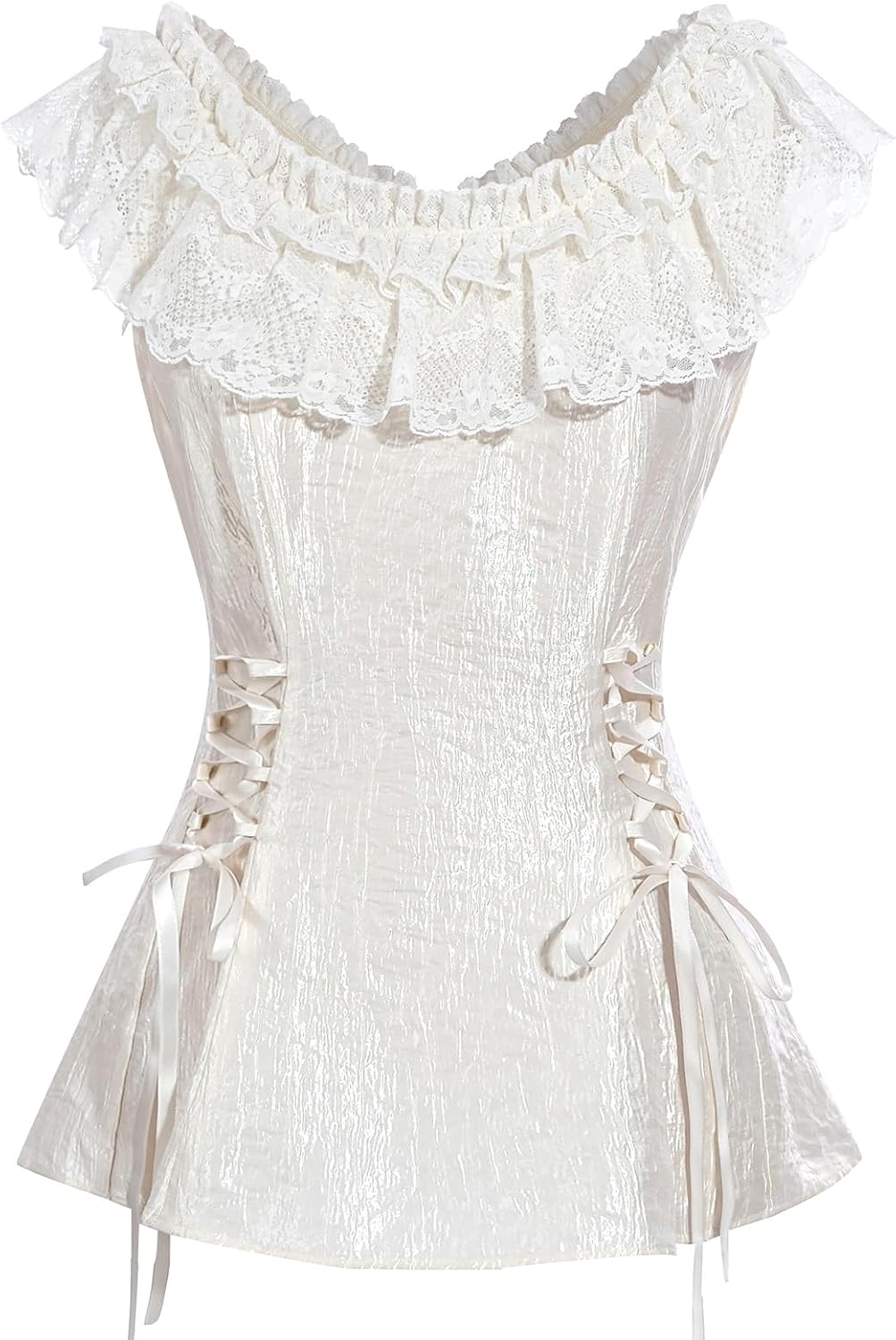 CR ROLECOS White Victorian Blouse for Women Ruffle Lace Renaissance Shirt 2025 Vintage Sleeveless Summer Top