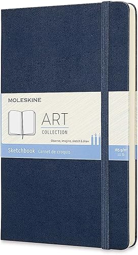Moleskine Cuaderno de bocetos artístico, tapa dura, grande (5 x 8.25 pulgadas), lisoen blanco, azul zafiro, 104 páginas