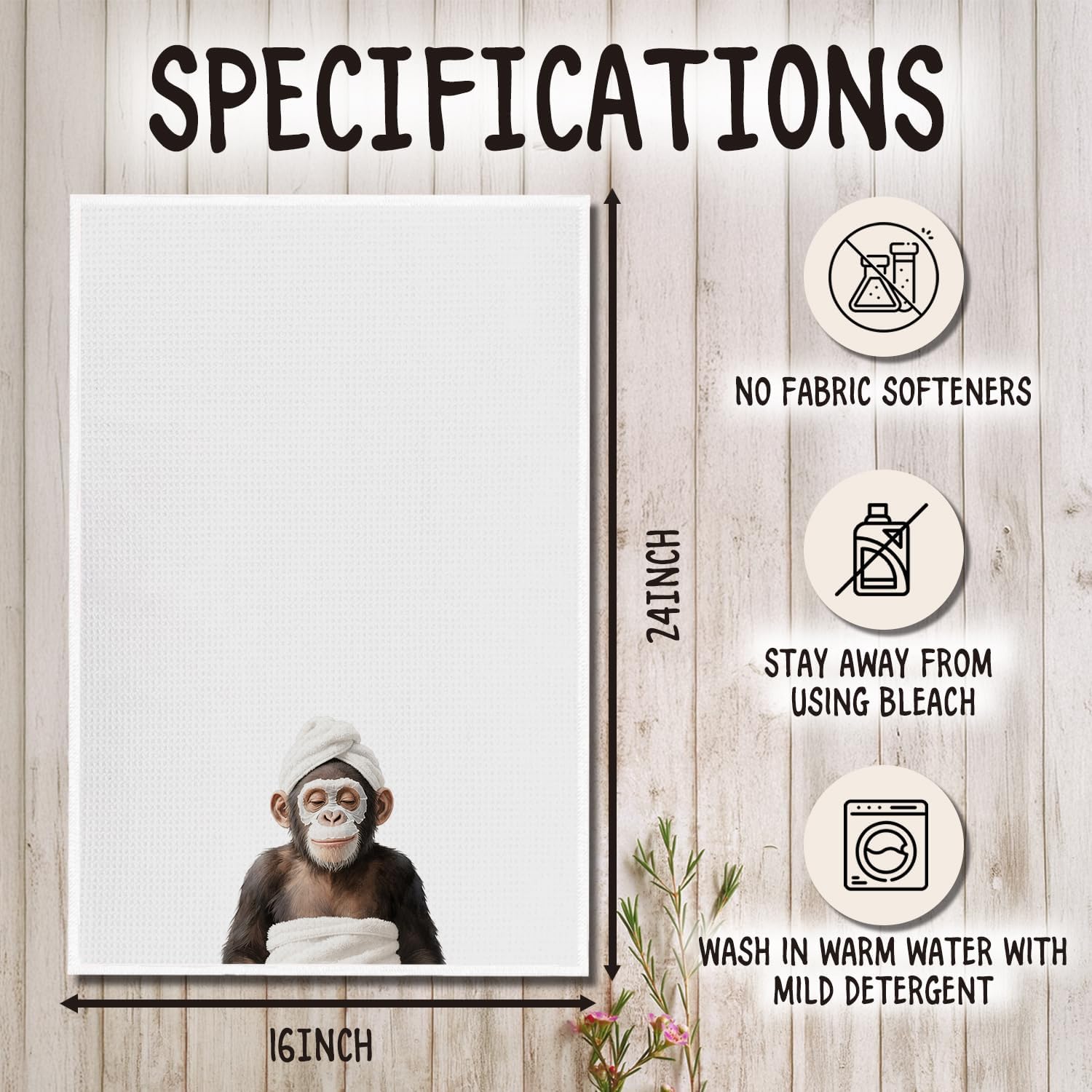 Funny Monkey Chimpanzee Bathroom Hand Towels, Bathing Monkey Chimpanzee Ape Decor Gifts for Women Men Bathroom Washroom Toilet Restroom, 16x24 Inch Set of 4 - Image 6