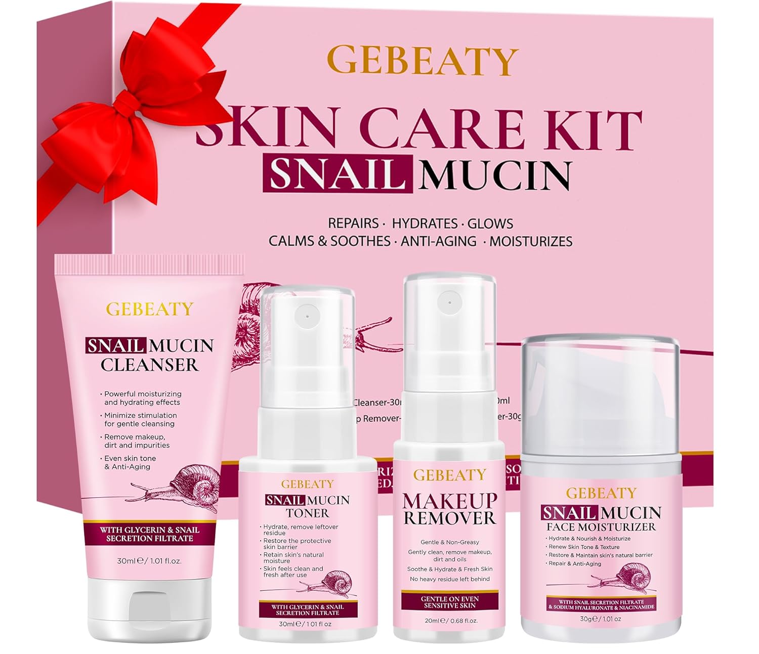 Skincare Set,4 Pcs Skin Care Beauty Gift Set for Women Teen Grils,Moisturing Repairing Soothing Anti-Aging Snail Mucin Facial Skin Care Routine Kit for Dry & Dull Skin,Skincare Gift Set Women