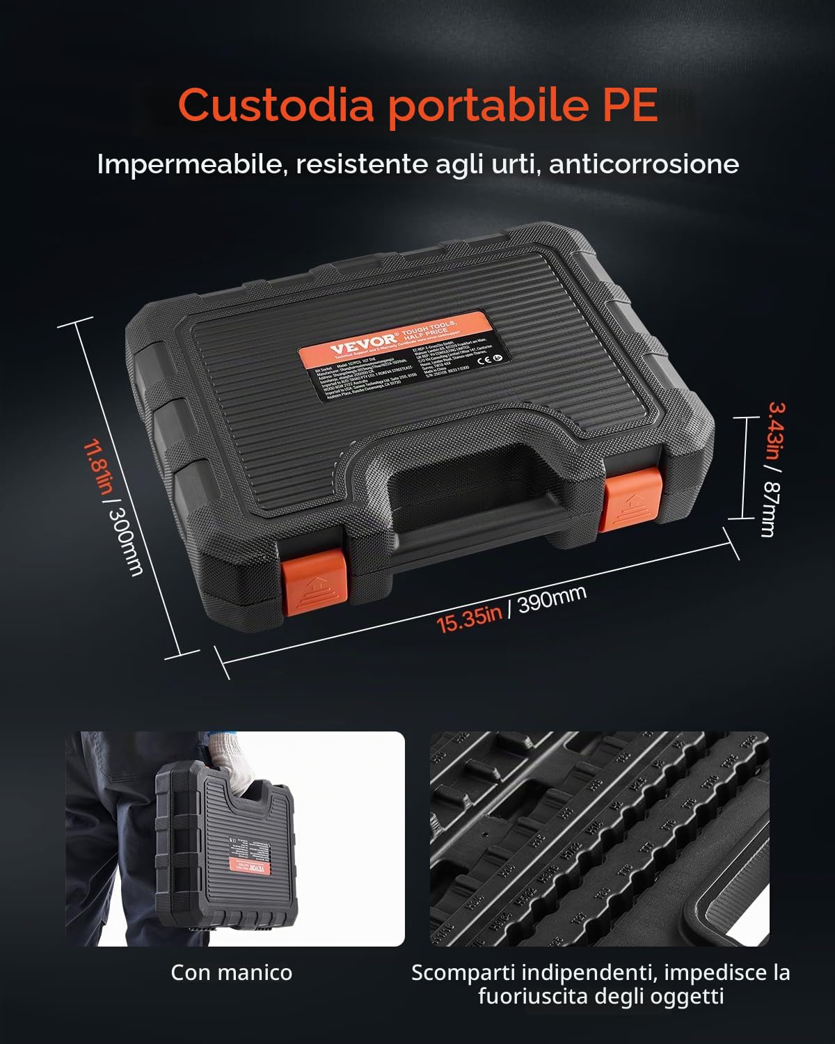 VEVOR Set di Bussole 107 Pezzi SAE e Metriche, Esagonali/Torx/Torx Esterne, Acciaio Legato S2 e Acciaio Cr-V, Attacchi 0,63/0,95/1,27 cm con Custodia di Stoccaggio Migliorata, Uso Manuale