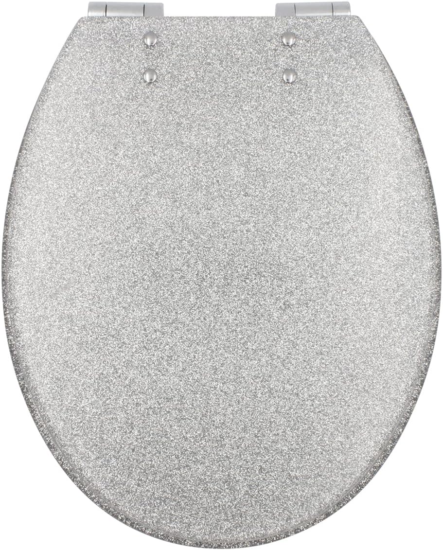 Gelco Toilet seat with sequins, slow lowering, Silver, 46 x 34 x 7.5 cm