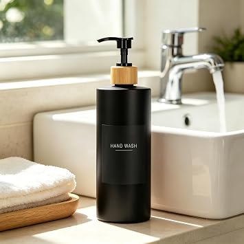 500ml Soap Dispenser Black Liquid Pump Dispenser Refillable Handwash Bottle with Black Labels