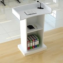 Lecterns & Podiums, Podium Wood Stand, Floor Standing Podiums Reception Desk for Speakers with Storage Shelf and Drawers, Standing Lectern Wood Podium for Conference, Auditorium WarmWhite