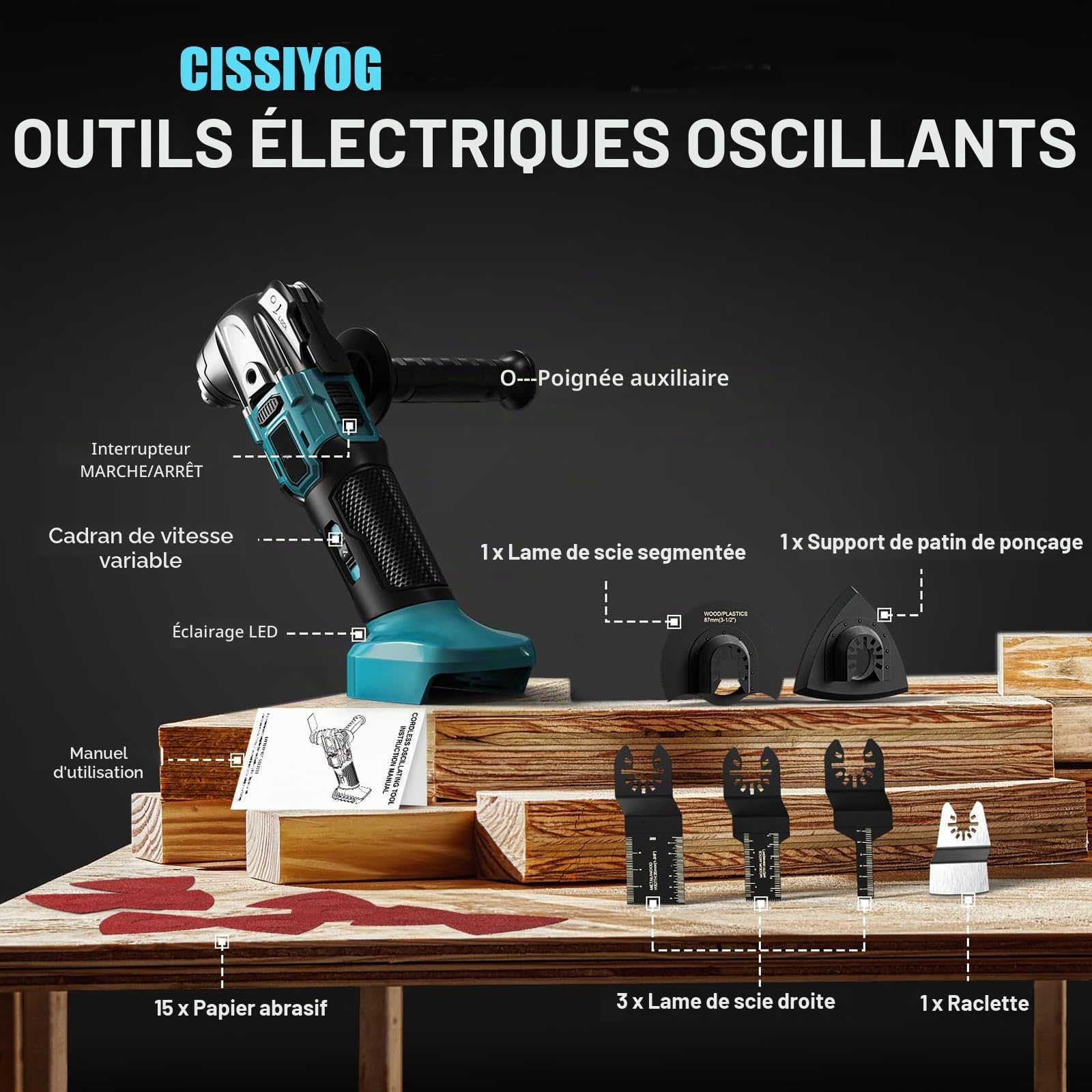 Outil Multifonction Oscillant Compatible avec Makita 18V Batterie
