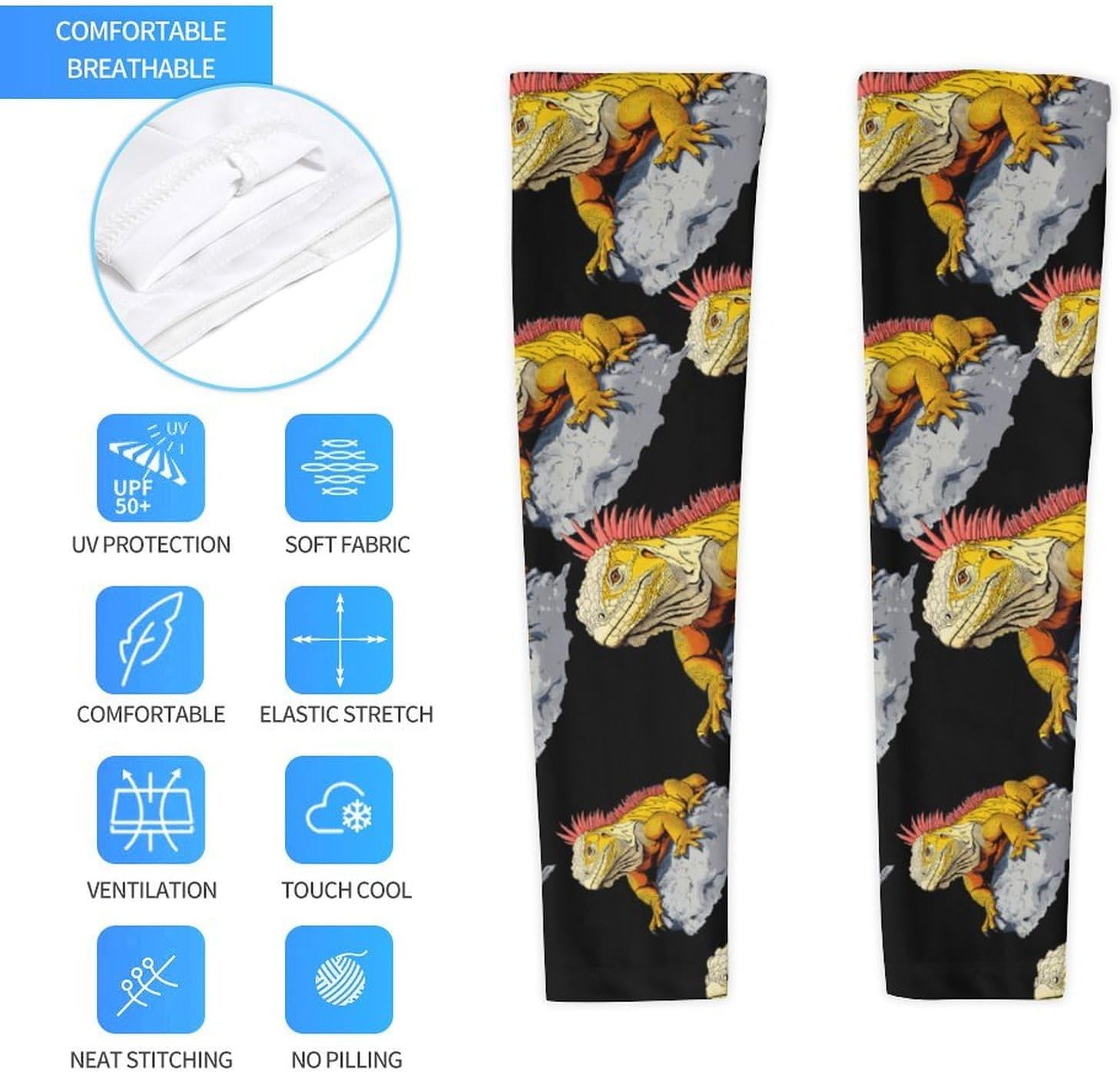 Bearded Dragon Lizard Animal Arm Sleeves Sun Protection Sleeves Sports Cooling Arm Compression Sleeve for Men Women