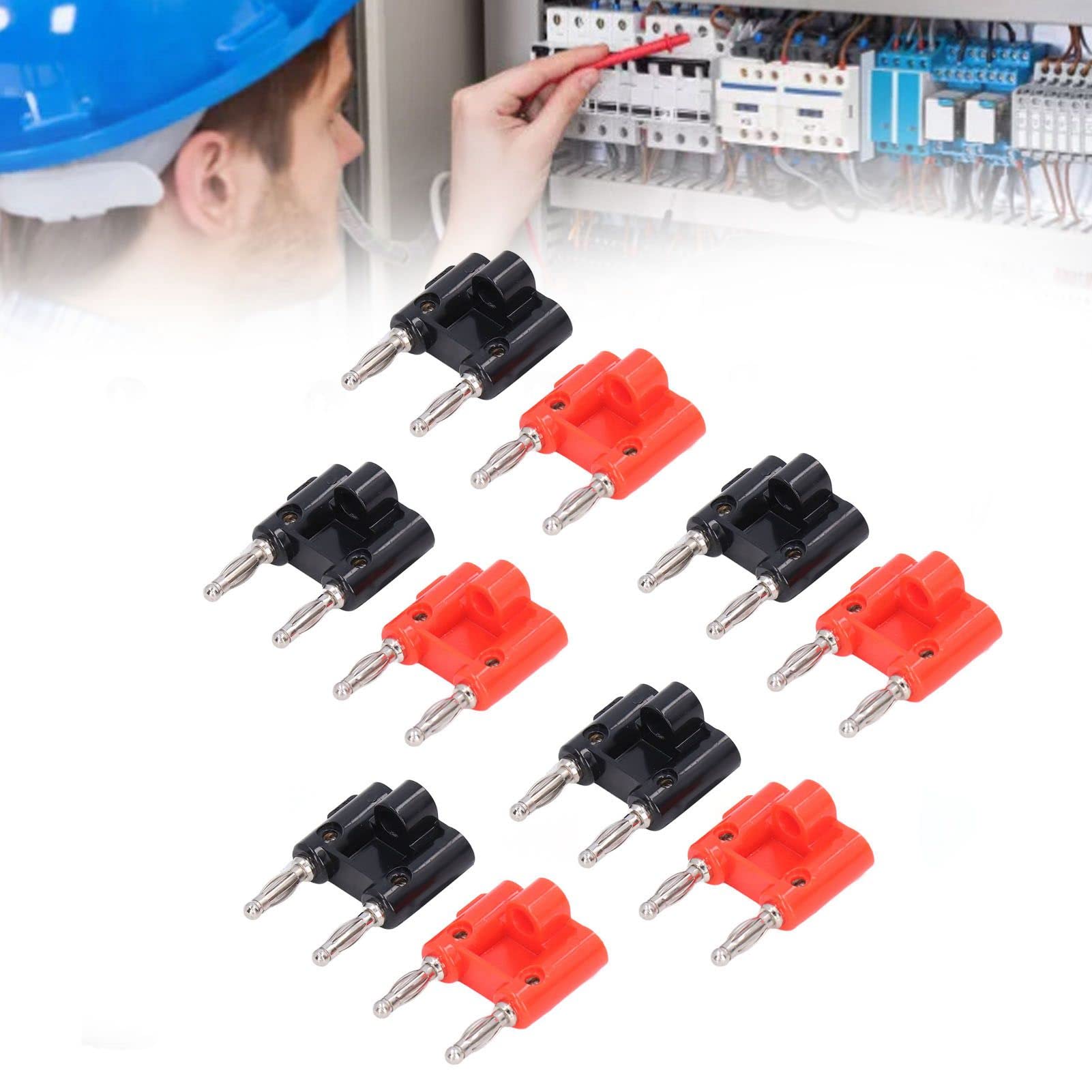 Dubbele banaanstekker, dubbele banaanaansluiting, 10 stuks dubbele banaanstekkerconnectoren, 2-weg banaanstekker messing PE dubbele banaan, elektronicakabelconnectoren (zwart