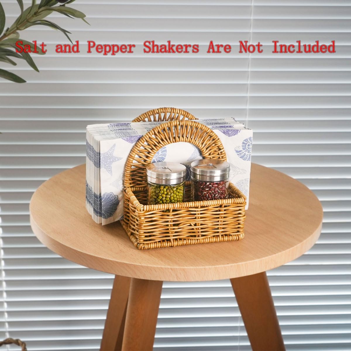 Stylish Rattan Napkin Holder with Salt and Pepper Shakers Holder - Perfect Tabletop Organizer for Kitchen - Ideal for Paper Napkins (Without Salt, Pepper Shakers & Napkins)