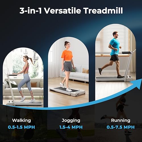 Miniatura 2 de Goplus Cinta de correr 3 en 1 con escritorio grande, 2.25 HP, plegable, pantalla LED, control remoto, altavoces de dientes azules, máquina de correr