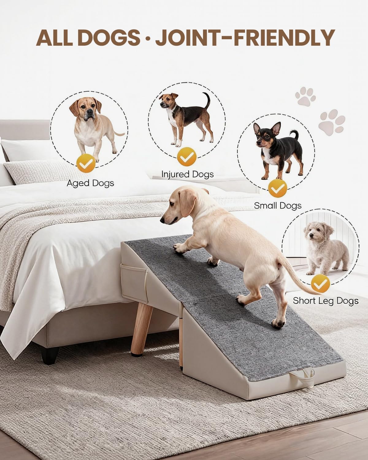 2 en 1 Rampa para Perros para Sofá y Cama, 40cm, Inclinación Suave 23° | Escalera Plegable para Perros Pequeños, Medianos y Gatos, Rampa Antideslizante Estable, para Mascotas Mayores o Lesionadas